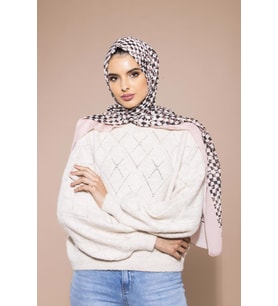 Ekose Desen Pavia Seri Şal Eşarp Askısı ile Birlikte 90X200 cm Pudra Krem-90X200