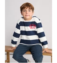 LCW Kids Ekru Bisiklet Yaka Çizgili Erkek Çocuk Kalın Sweatshirt