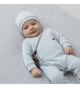 Erkek Bebek Uzun Kollu Yandan Bağcıklı Şapkalı Tulum - 2 Ay / MAVİ