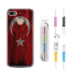General Mobile GM8 Go GM9 GM20 Pro Plus Kılıf Kablo Koruma Spiral Silikon Şanlı Türk Bayrağı 2 1317