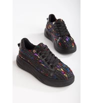 Mavis Siyah - Renkli Kalın Tabanlı Hasır Detaylı Sneakers (Karışık)