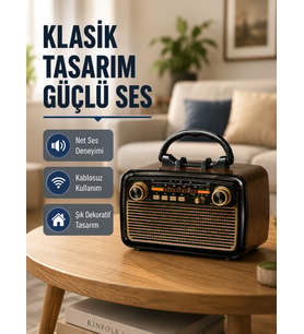 Ahşap Dokulu Bluetooth Müzik Kutusu – Vintage LED Tasarımıyla Modern Ses Deneyimi