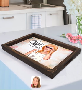 BK Gift Kişiye Özel Kadın Nihayetinde Karikatürlü Doğal Ahşap Tepsi-4