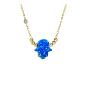 Demas Gold  Pirlanta 14 Ayar Altin Dorikalı Mavi Opal Fatmanin Eli Taşlı Kolye