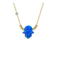 Demas Gold  Pirlanta 14 Ayar Altin Dorikalı Mavi Opal Fatmanin Eli Taşlı Kolye