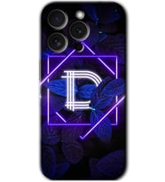 İphone 15 Pro Kılıf HD Desen Baskılı Kılıf - Dark Neon Yaprak D Harfi