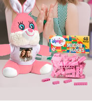 Kişiye Özel Peluş Tavşan Ve Renkli Micro Blocks Lego (Pembe)