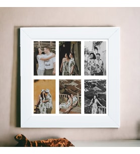 Kişiye Özel 6 Fotoğraflı Kolaj Tasarımlı Beyaz Kare Fotoğraf Anı Çerçevesi