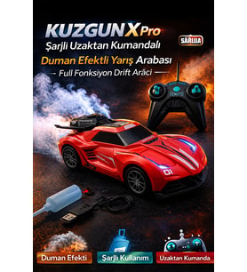 KUZGUN X Pro Kırmızı Şarjlı Uzaktan Kumandalı Duman Efektli Yarış Arabası Full Fonksiyon Drift Aracı