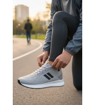 Enoch Erkek Spor Ayakkabı Gri Sneaker Çift Şeritli Hafif Koşu ve Yürüyüş Modeli