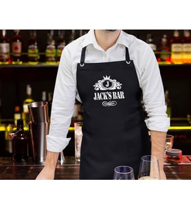 BK Gift Kişiye Özel İsimli Bar Tasarımlı Profesyonel Siyah Mutfak Önlüğü, Aşçı Önlüğü, Şef Önlüğü, Arkadaşa Hediye-1