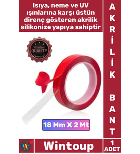#Bant Şeffaf Güçlü Montaj Yapışkanlı Dayanıklı Çift Taraflı Akrilik Silikonize Bant 18 Mm x 2 Metre
