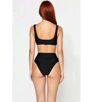 Kadın Bikini Takımı Bralette Yüksek Bel Balensiz Kolsuz Düz Desen Regular Kalıp Örme Raşel