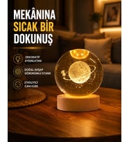 Kız Figürlü Sarı Cam Küre Işıklı Büyük Boy Ahşap Standlı Dekor