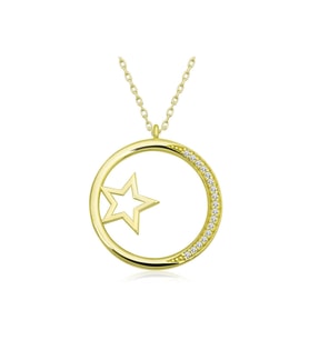 Gümüş Gold Yıldız Detaylı Halka Kadın Kolye CSR2180888