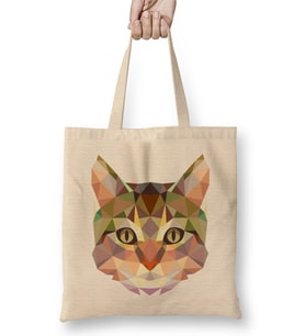 Geometric Animal Cat Bez Çanta Uzun Saplı
