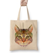 Geometric Animal Cat Bez Çanta Uzun Saplı