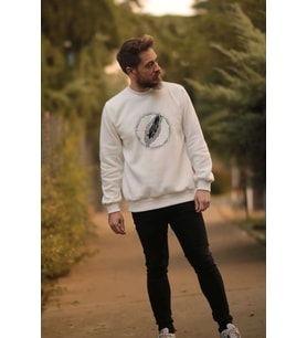 ZY KHAN Unisex Ekru Bisiklet Yaka Tüy Baskılı 3 Iplik Şardonlu Pamuklu Sweatshirt