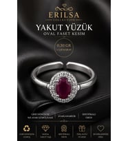 Sertifikalı Doğal Yakut Taşlı Ayarlamalı Geri Dönüşüm Gümüş Kasa Oval Faset Kesim Yüzük 1.50 Karat
