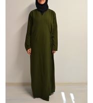 Kruvaze Yandan Bağlamalı Namaz Elbisesi – %100 Viskon- Rahat Kalıp (Haki)
