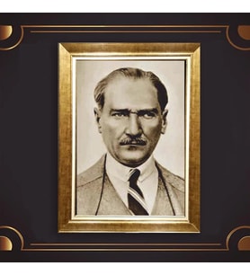 Altın Varaklı Çerçeveli Paspartulu Atatürk Tablo z4912 (Gold)