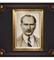 Altın Varaklı Çerçeveli Paspartulu Atatürk Tablo z4912 (Gold)