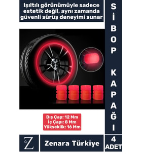 Tüm Otomobil Bisiklet Motosiklet Minibüslerle Uyumlu Kolay Montaj Fosforlu Sibop Kapağı 4 Adet