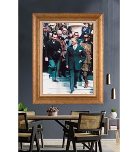 Altın Varaklı Çerçeveli Paspartulu Atatürk Tablo nh255 (Gold)