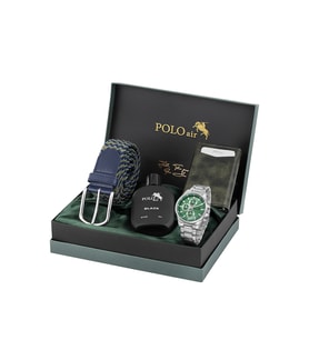 Polo Air Otomatik Mekanizmalı Cüzdan Esnek Kemer Parfümlü Set Erkek Kol Saati Yeşil Renk PL-7062E3