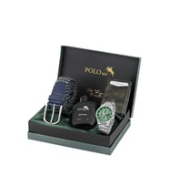 Polo Air Otomatik Mekanizmalı Cüzdan Esnek Kemer Parfümlü Set Erkek Kol Saati Yeşil Renk PL-7062E3 (Yeşil-Grı)