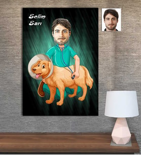 Kişiye Özel Karikatür Baskılı Ahşap Tablo Veteriner Erkek-2 30x40