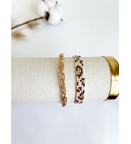 Krem Leopar Desenli Miyuki Bileklik Set