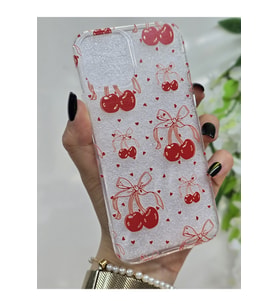 Iphone 12 / 12 Pro Uyumlu Kiraz ve Minik Kalpler Desenli Şeffaf Telefon Kılıfı