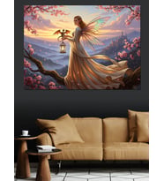 Gökyüzünde Süzülen Kanatlı Melek Kadın Dekoratif Kanvas - Mdf Ahşap Tablo