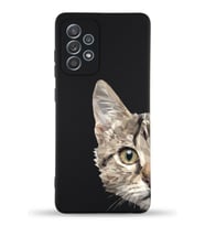 Samsung Galaxy A23 Uyumlu Lansman Kılıf Catface Tasarımlı İçi Kadife Kapak-Siyah (Şeffaf)