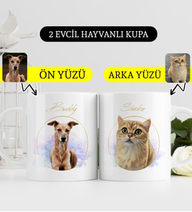 BK Gift Kişiye Özel İki Evcil Hayvan Karikatürlü Beyaz Kupa Bardak-3, Arkadaşa Hediye, Sevgiliye Hediye