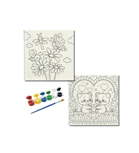 Okul Etkinliği-2'li Tuval Boyama Seti. 20x20 Cm Uv Baskı 6 Akrilik Boya 1 Fırça-model-208