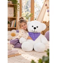 65 cm Fularlı Beyaz Peluş Ayıcık – En Sevimli Hediye Seçeneği (Lila)