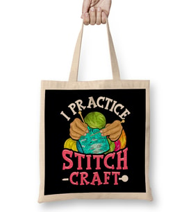 I Practice Stitch Craft Funny Cross Stitching Pun Bez Çanta Uzun Saplı