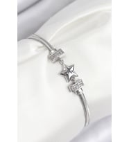 Pirinç Zirkon Taşlı Yonca Model Gümüş Renk Kadın Bileklik TJ-BB7898