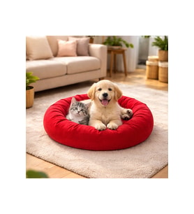 Yumuşak Polar Kumaşlı 55cm Yuvarlak Donut Köpek ve Kedi Yatağı