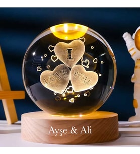İsme Özel Büyük Boy Sevgiliye Özel ‘I Love You’ Kalpli Cam Küre 8cm