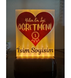 Öğretmene Özel Isimli Dekoratif Led Lamba M3 - Kablolu Adaptörlü - Hediyelik (Amber)