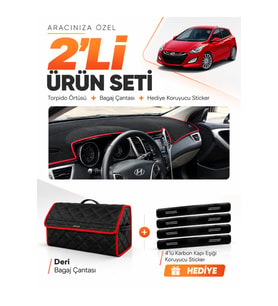 e-biz HYUNDAİ İ30 (2012-2016) Uyumlu Torpido Örtüsü + Deri Bagaj Çantası - Siyah-Kırmızı - HU005