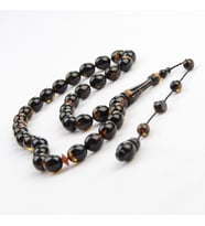 Beyzi Kesim 10x8 mm Hareli Ateş Kehribar Sistem Püsküllü Tesbih