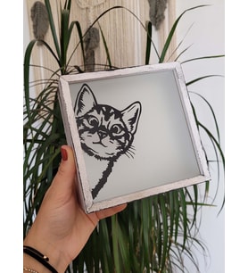 Ahşap Hazneli Beyaz Renkli Dikkat Kedi Çıkabilir Konseptli Kumbara