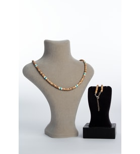 Hindistan Cevizi Ağacı - Turkuaz Doğal Taş Rondela Kesim Zincir Kapamalı Kolye