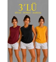 3’lü Kolsuz Sporcu Atlet Seti Yazlık Bisiklet Yaka - Siyah, Bordo, Hardal