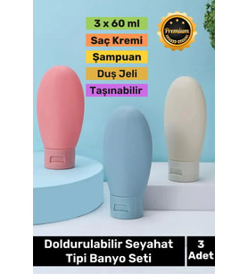 Premium Doldurulabilir Taşınabilir Krem Şampuan Jel 3 Adet 60ml Hijyenik Seyahat Tipi Banyo Seti