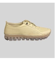 BEREN FOOTWEAR 701-4 KADIN HAKİKİ DERİ LAZER BASKILI LASTİK BAĞCIKLI GÜNLÜK AYAKKABI BEJ